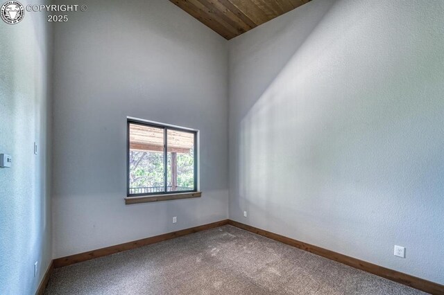 79 Terrazo Abajo, Westcliffe, CO 81252 - unfurnished room featuring carpet floors, high vaulted ceiling, and wood ceiling
