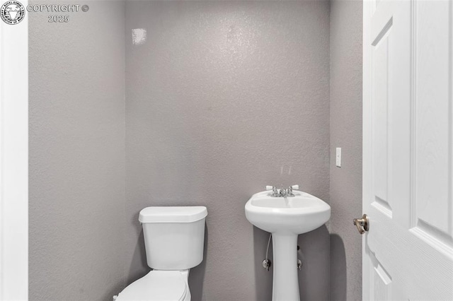 bathroom with a textured wall and toilet