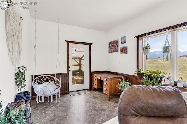3491 County Road 215th Rd, Westcliffe, CO 81252 - sitting room with stone floors and a mountain view