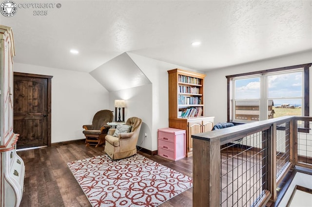 3491 County Road 215th Rd, Westcliffe, CO 81252 - office area featuring wood finished floors, recessed lighting, vaulted ceiling, and a textured ceiling