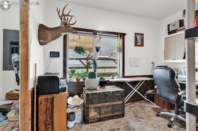 3491 County Road 215th Rd, Westcliffe, CO 81252 - office with electric panel and stone finish floors