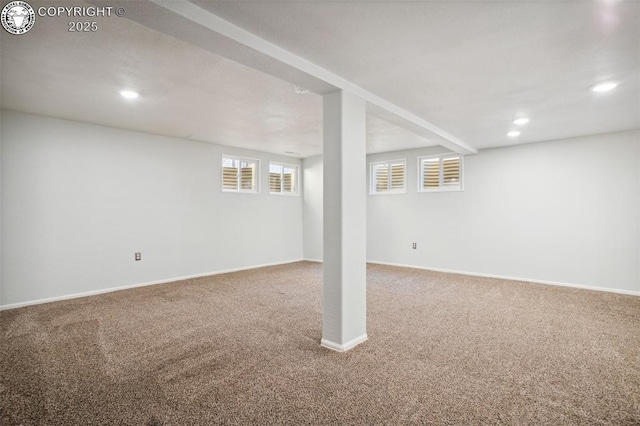 basement with carpet flooring