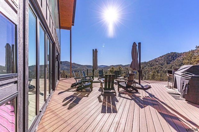 deck featuring a mountain view