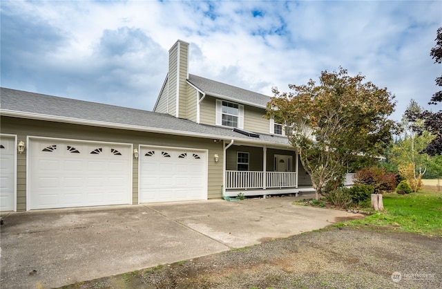 view of front of house with a porch and a garage