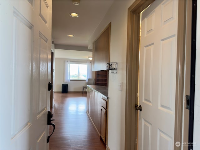 hallway with wood-type flooring