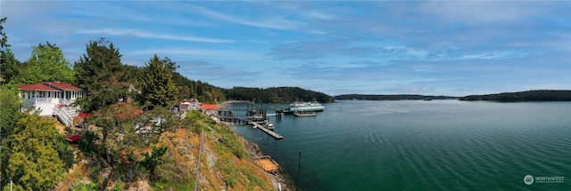 view of water feature featuring a dock