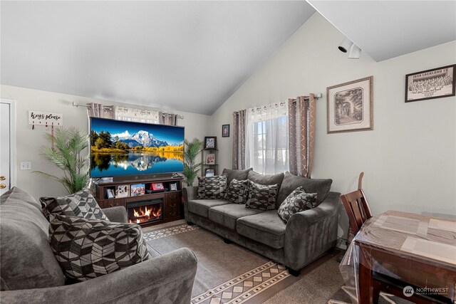 59 N Iowa Ave, East Wenatchee, WA 98802 - living room with high vaulted ceiling and dark colored carpet