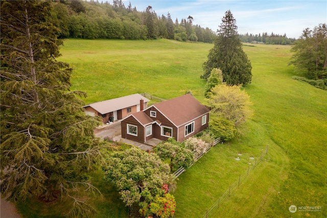 birds eye view of property featuring a rural view