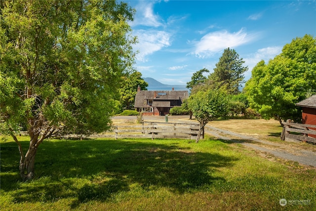 view of yard with a mountain view