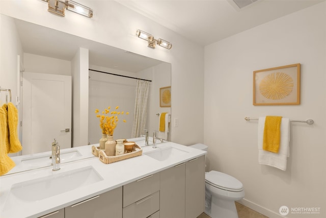 8326C SB-3 13th Ave NW, Seattle, WA 98117 - full bathroom with toilet, double vanity, and curtained shower