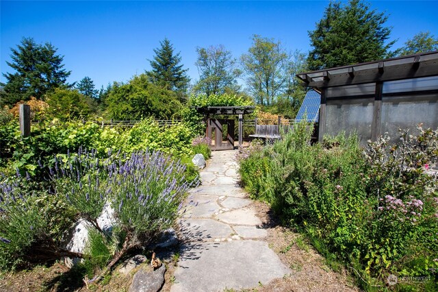 view of yard with a pergola