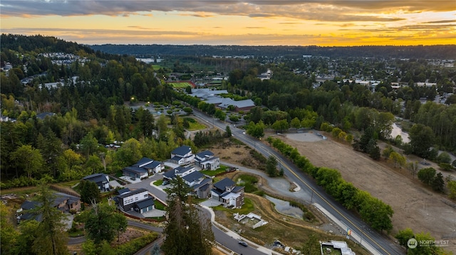 view of aerial view at dusk