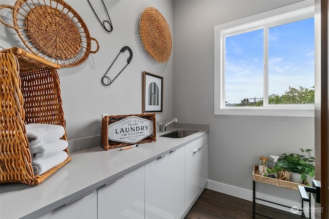 interior details featuring hardwood / wood-style floors and sink