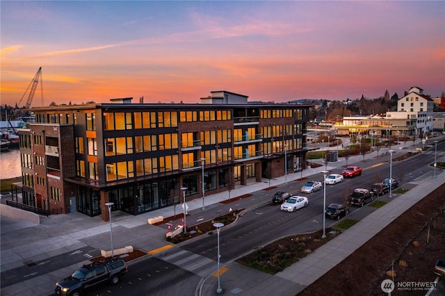 view of property at dusk