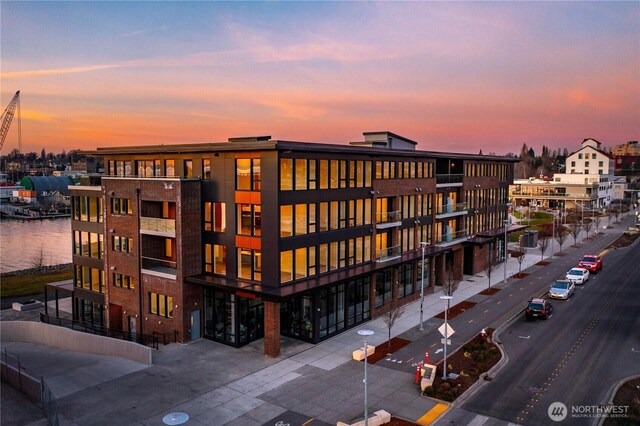 view of property at dusk