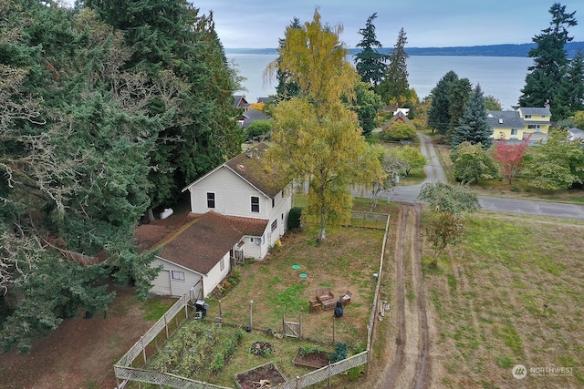 bird's eye view featuring a water view