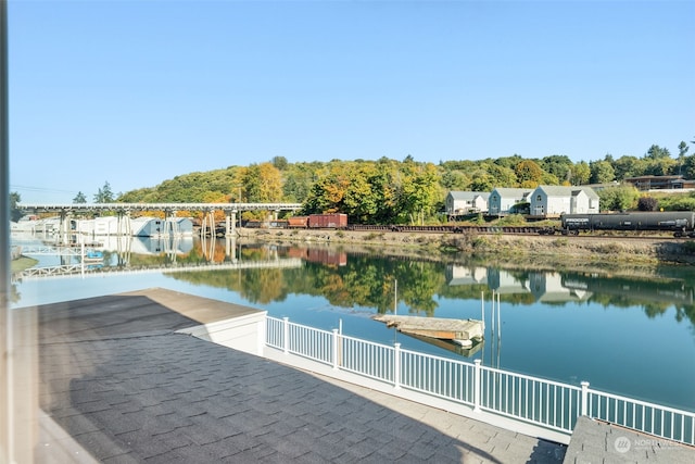 dock area with a water view