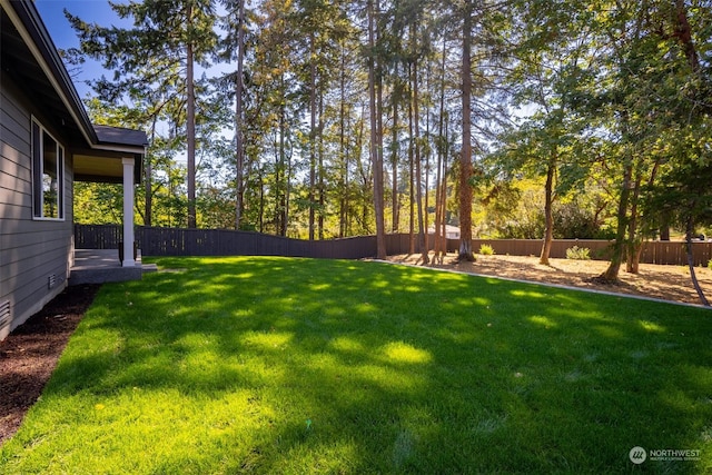 view of yard featuring a fenced backyard