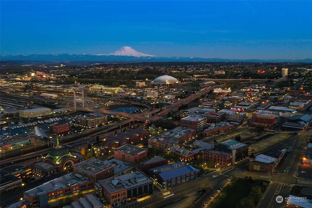 view of aerial view at dusk