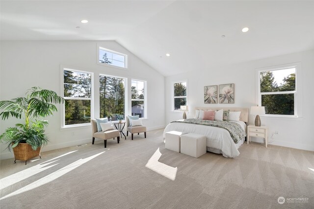 carpeted bedroom with baseboards and recessed lighting