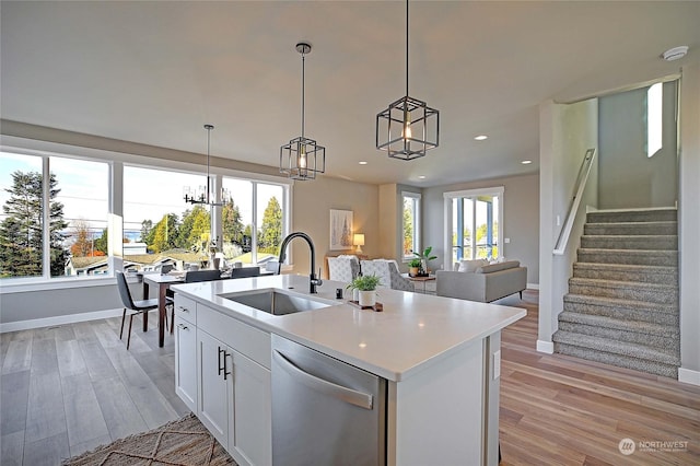 kitchen with white cabinets, stainless steel dishwasher, a healthy amount of sunlight, and sink