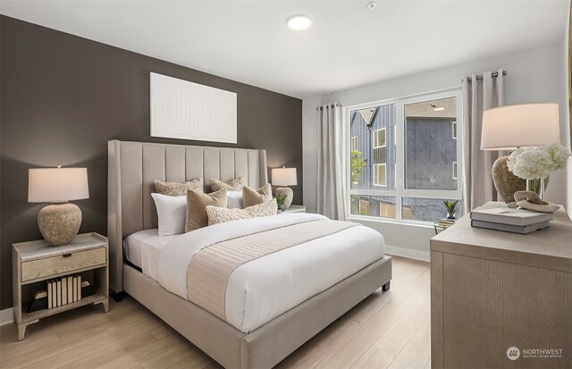 bedroom featuring light hardwood / wood-style flooring