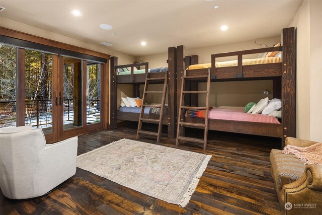 bedroom with wood finished floors, visible vents, and recessed lighting