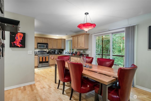 dining space with light hardwood / wood-style floors