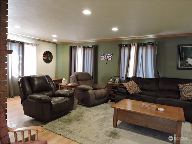 1402 Adams Rd N, Quincy, WA 98848 - living room featuring ornamental molding, recessed lighting, and wood finished floors