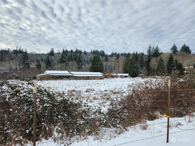 view of yard layered in snow