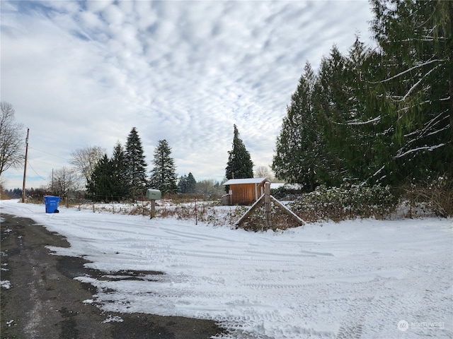 view of yard covered in snow