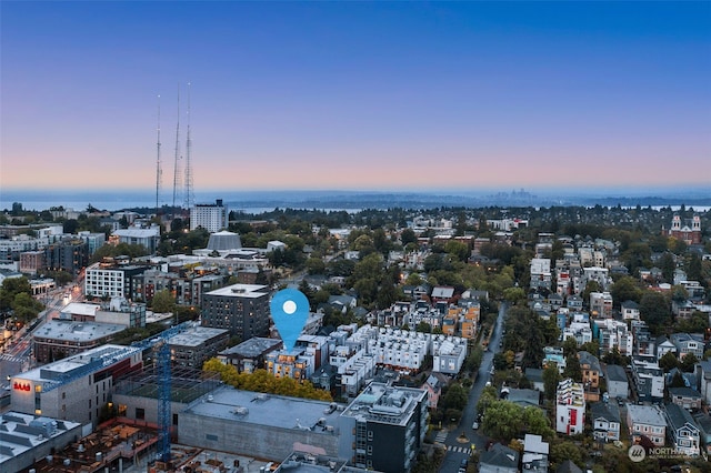 view of aerial view at dusk