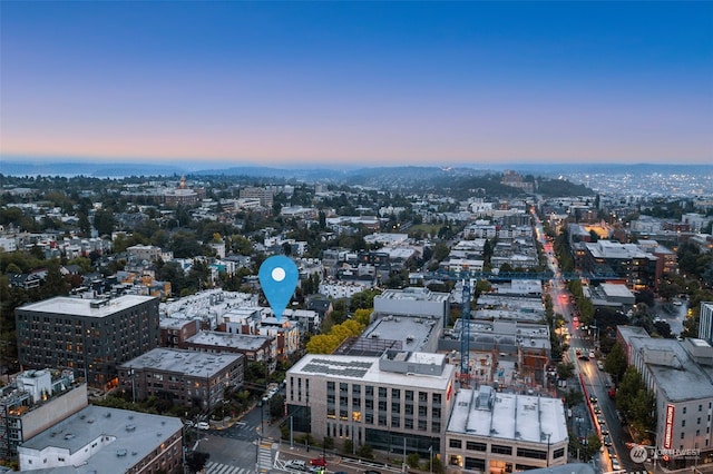 view of aerial view at dusk