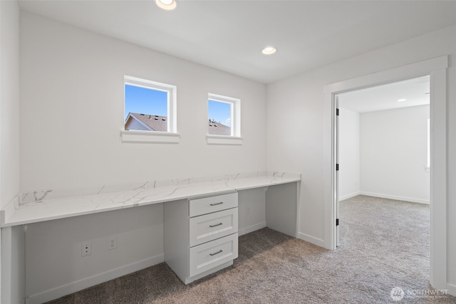 11114 NE 91st Ave, Vancouver, WA 98662 - unfurnished office featuring recessed lighting, baseboards, built in desk, and light carpet