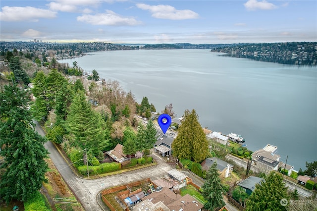 bird's eye view featuring a water view