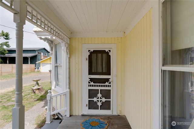 doorway to property featuring a garage