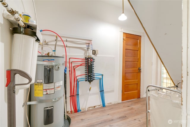 utility room featuring strapped water heater