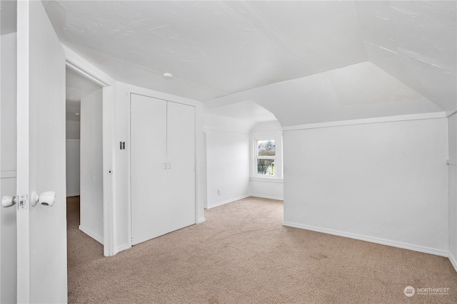 additional living space featuring light carpet and lofted ceiling