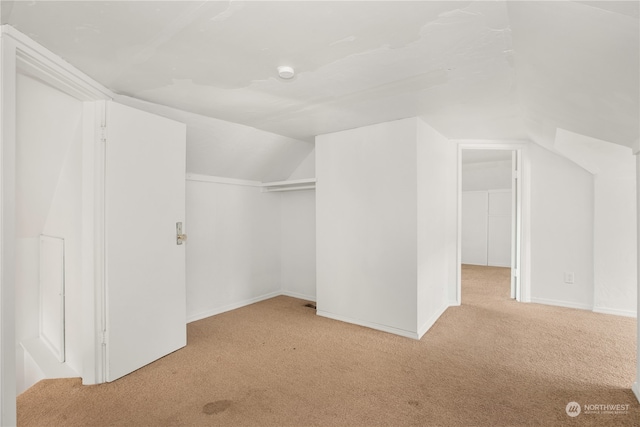 additional living space with light colored carpet and lofted ceiling