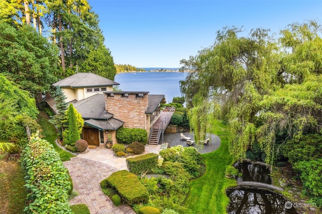 aerial view with a water view