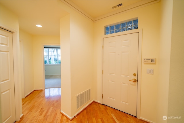 entrance foyer with light wood-type flooring