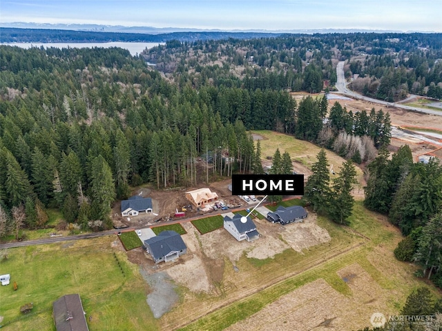 aerial view with a wooded view