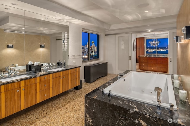 bathroom featuring dual sinks and large vanity