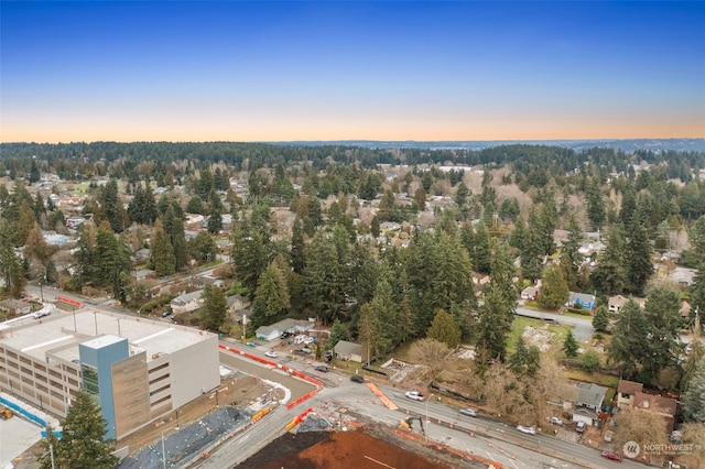 view of aerial view at dusk