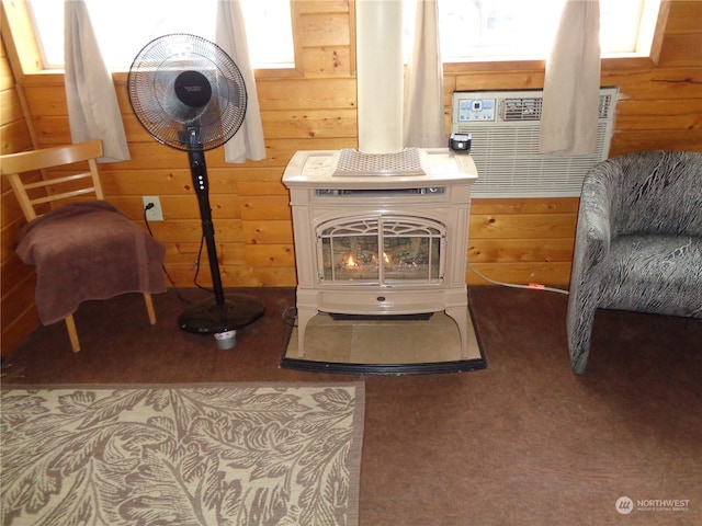 sitting room with a wood stove