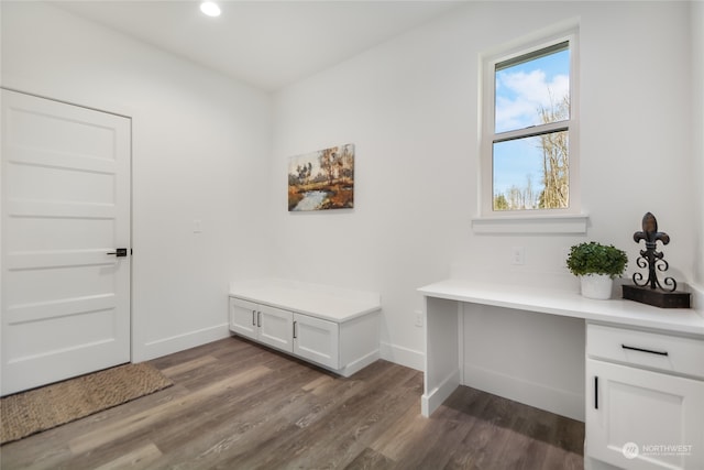 interior space with dark wood-type flooring