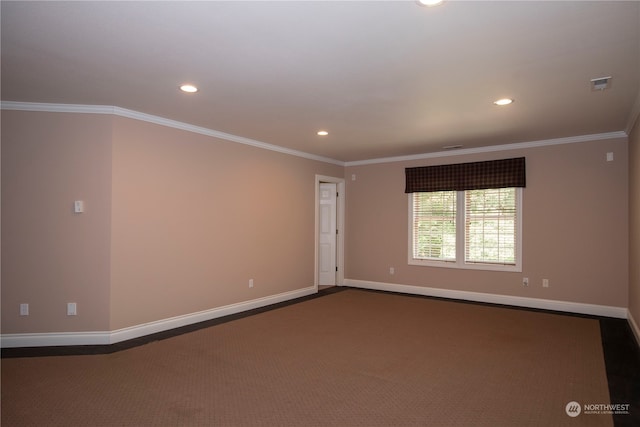 carpeted empty room with ornamental molding