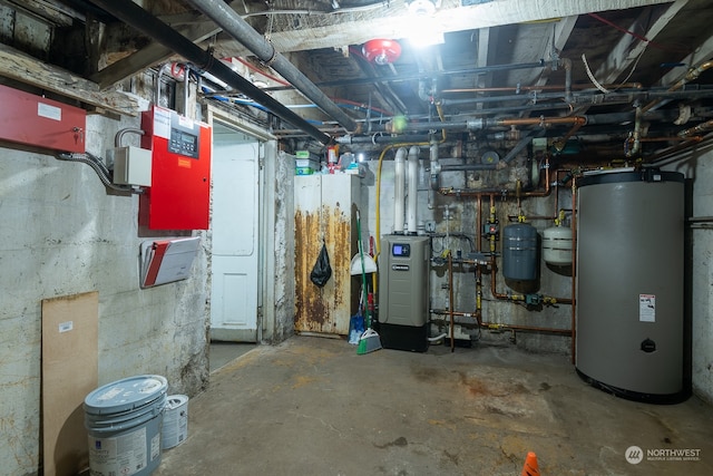 basement featuring gas water heater