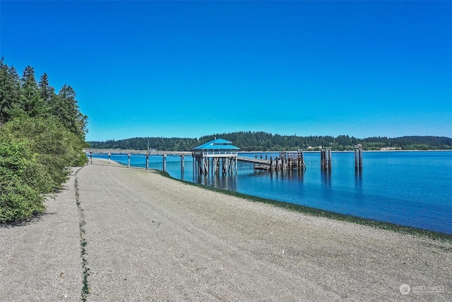 view of dock with a water view