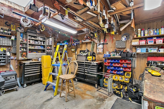 interior space featuring a workshop area